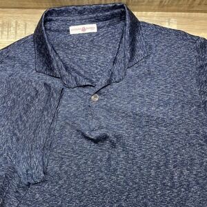 Luciano Barbera Silk Polo Shirt Made in Italy Mens Large Blue Heather One Button